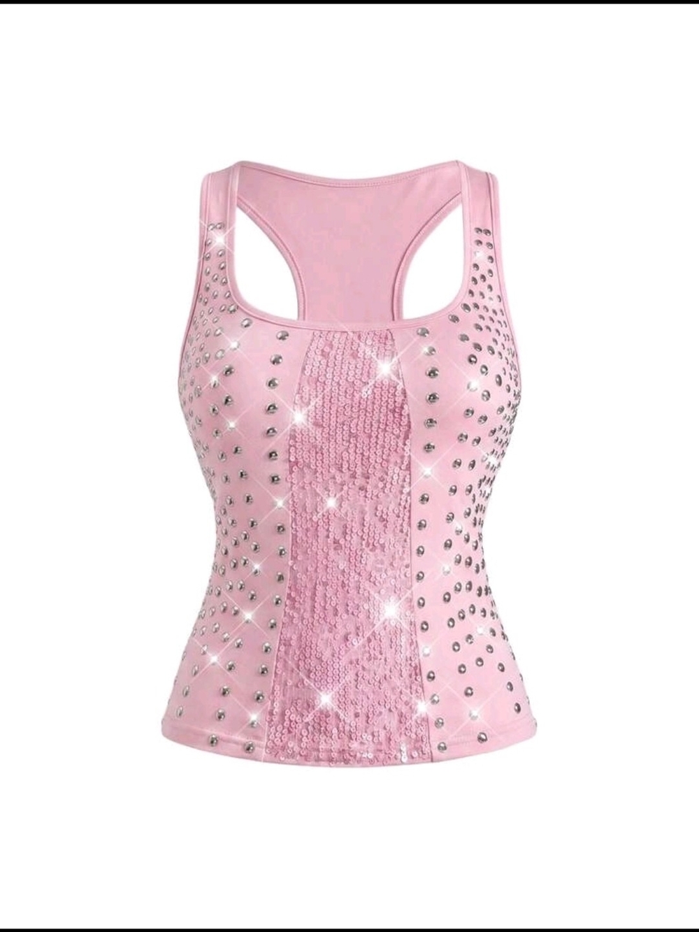 ROMWE Grunge Punk Sequin Patchwork Decor Tank Top - Picture 1 of 5